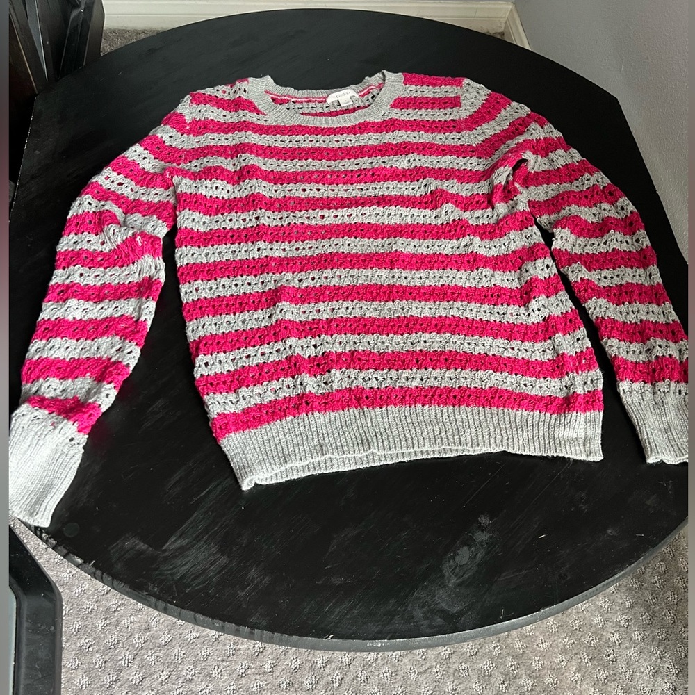 Nordstrom Caslon Pink & Gray
Striped Knit Sweater Size Small